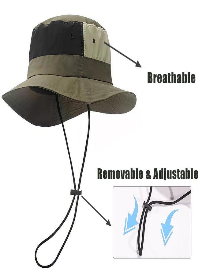 Ptduabenlu Waterproof Bucket Hat for Men Women Quick Dry Sun Hat with Chin Strap Adjustable UPF 50+ Sun Protection Fishing Safari Hat Army Green - Image 5